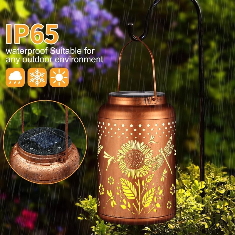 Doogarden Solar Lantern Outdoor Hanging Sunflower Lights Birthday Gifts for Women Mom Metal Garden Decor Outside Waterproof Thanksgiving LED Lanterns for Patio, Yard(Dragonfly) - Image 5